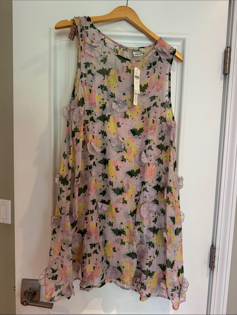 Anthropologie Pink Yellow Green 3D Floral Appliqué Mini Dress by pinnacle